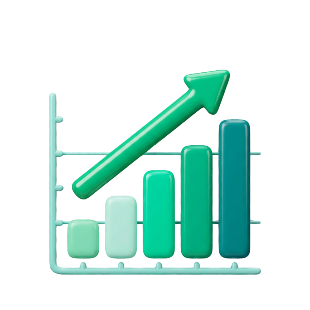 3D bar chart illustration representing results