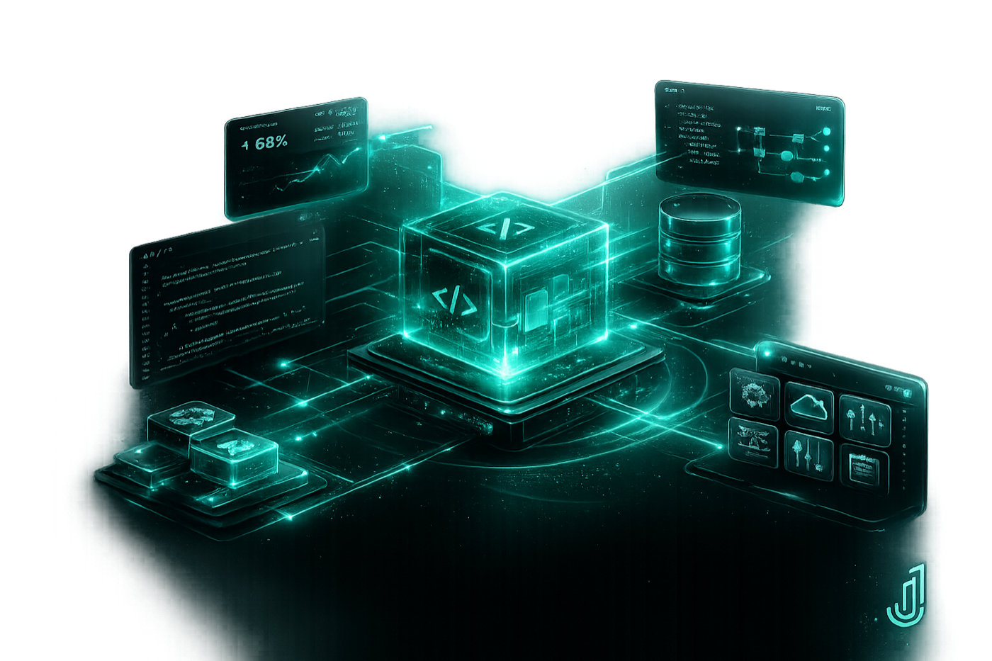 Custom software systems and architecture illustration